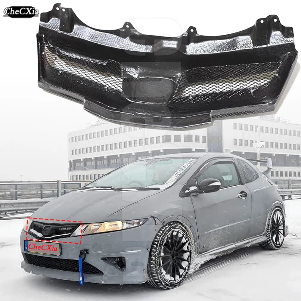 For Honda Civic FN2 TYPE R 2006-2012 Spoilers Wings ABS Gloss Black Front Grille Mu Gen Styling Automobiles Parts Accessories