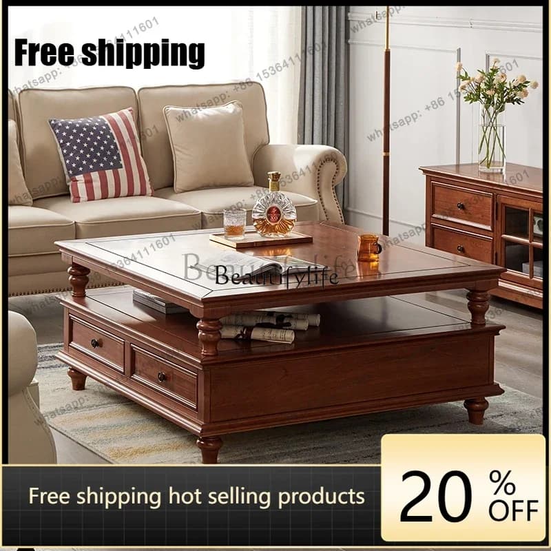 JJ All solid wood American coffee table living room household square table simple coffee table