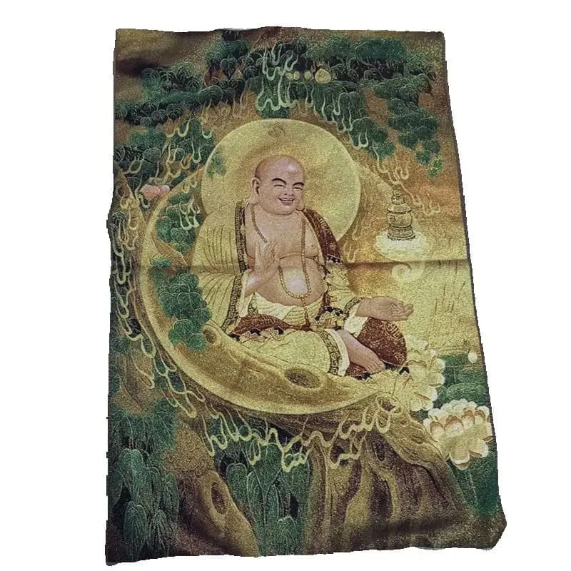 China Old Brocade Embroidery Tangka Maitreya Buddha Statue - Traditional Buddhist Artwork for Home Decor