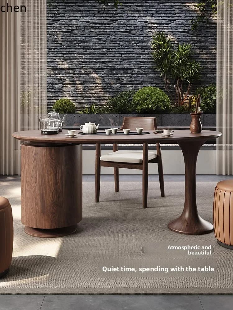 solid wood tea table tea table balcony small apartment curved tea table chair combination