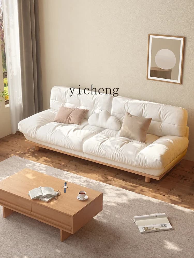Fabric Sofa Small Apartment Living Room Japanese Simple Log Style Straight Row Cloud Three-Seat Downu31