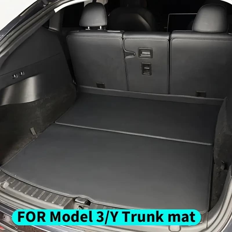 For Tesla Model Y Model 3 Leather Trunk Mats Rear Backrest Protector Pad All Weather Liner Pet Anti-kick Pad Car Accessories