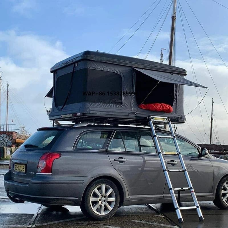 Outdoor Camping Hard Shell Rooftop Tent, Pop-Up Hydraulic Aluminum Alloy Vehicle Roof Tent for Self-Driving Tour