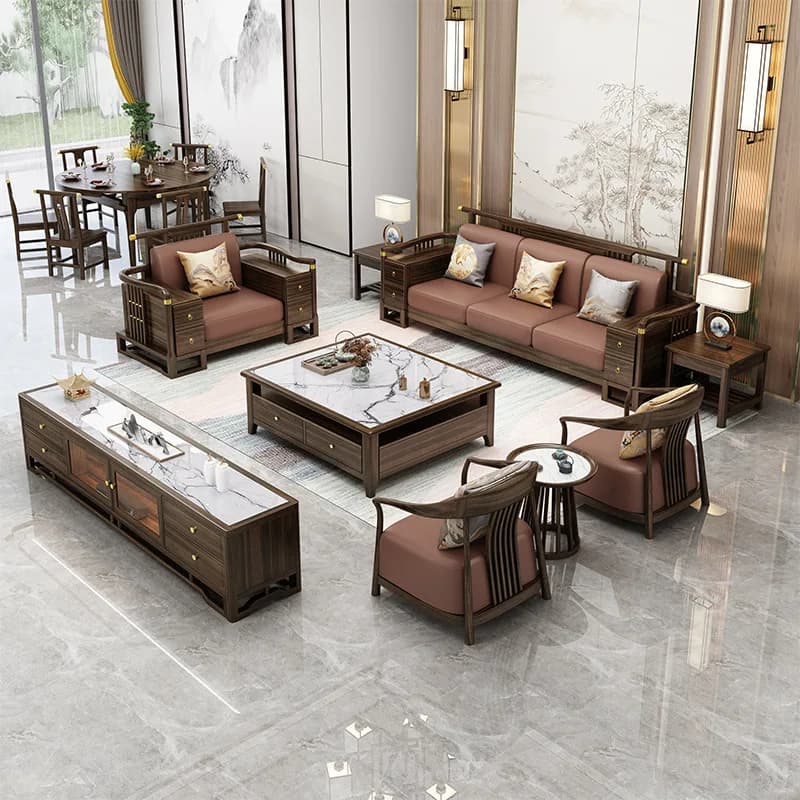 DSA  ebony all-solid wood sofa combination modern simple living room full set of large-scale high-end villa furniture