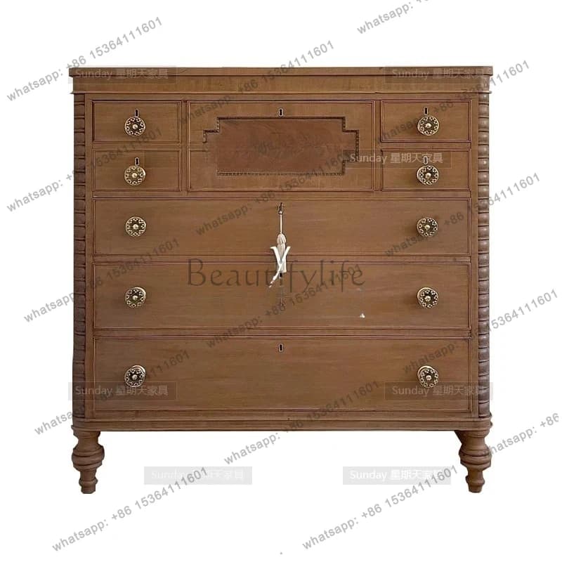 American carved vintage chest of drawers log French high-end entrance solid wood locker