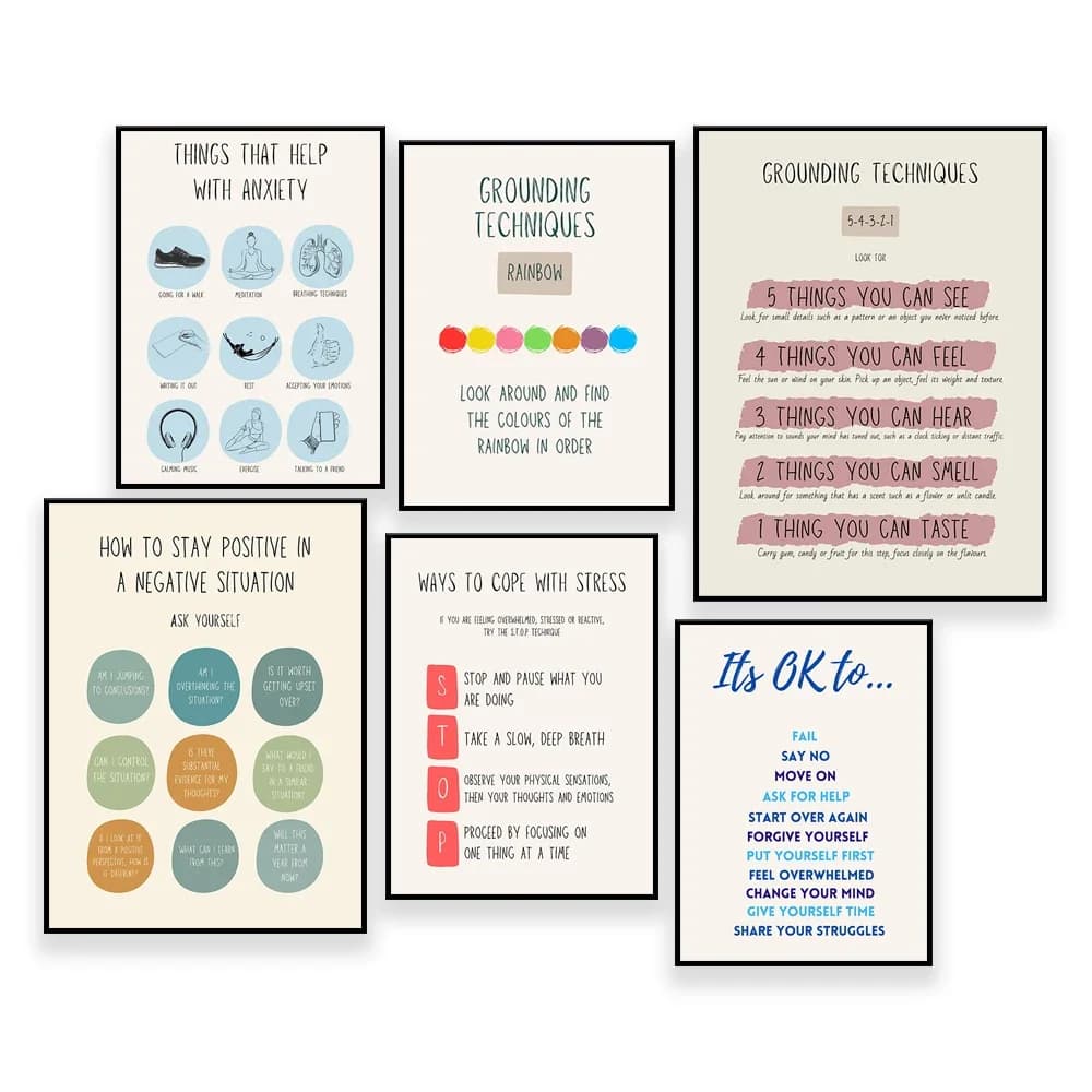 Mental Health Poster, Calming Techniques, Wall Art, Mindfulness Print, Growth, Recovery, Psychologist