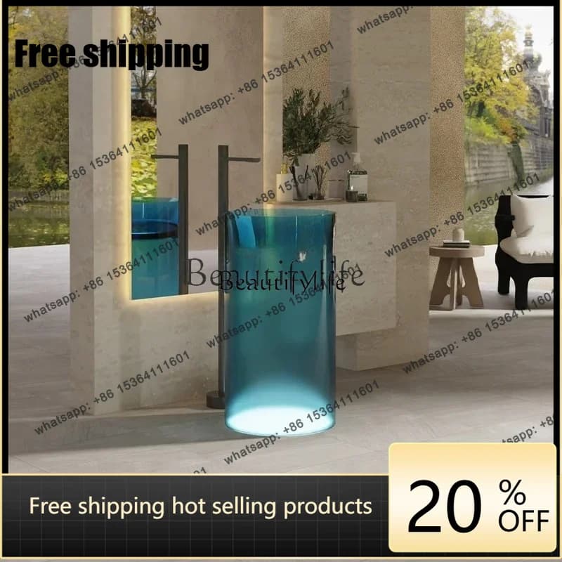 Factory CustomizationTransparent resin color column basin Floor art wash basin Crystal wash basin