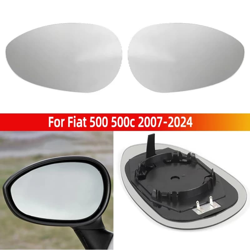 Car Front Left Right Wide Angle Wing Mirror Glass Door Side Heated Wing Mirror Convex Glass For Fiat 500 500c 2007-2024 ﻿