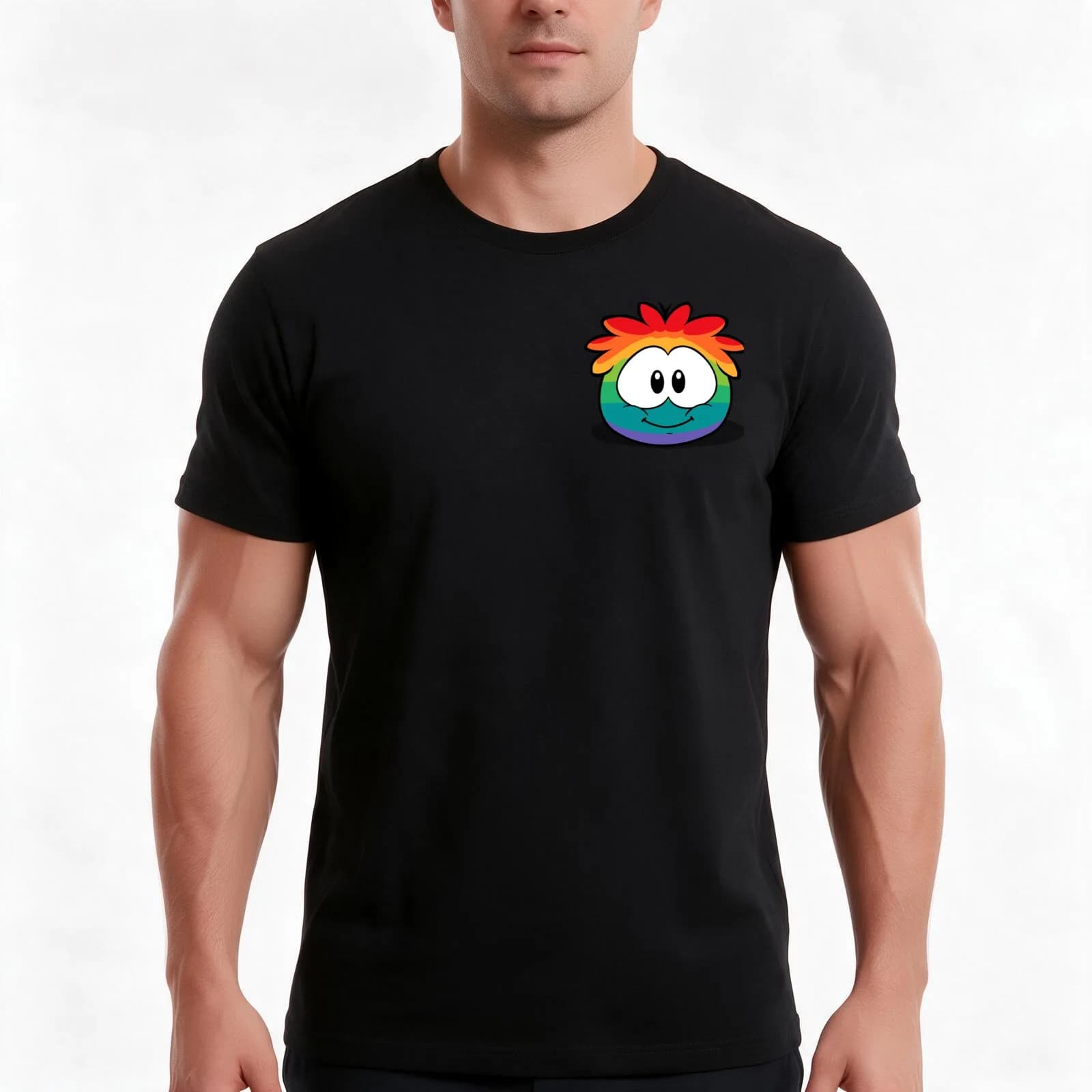 Rainbow Puffle T-Shirt, Summer Casual Cotton Tee, Oversized Streetwear Tops, Vintage Graphic Print, Loose Fit Short Sleeve
