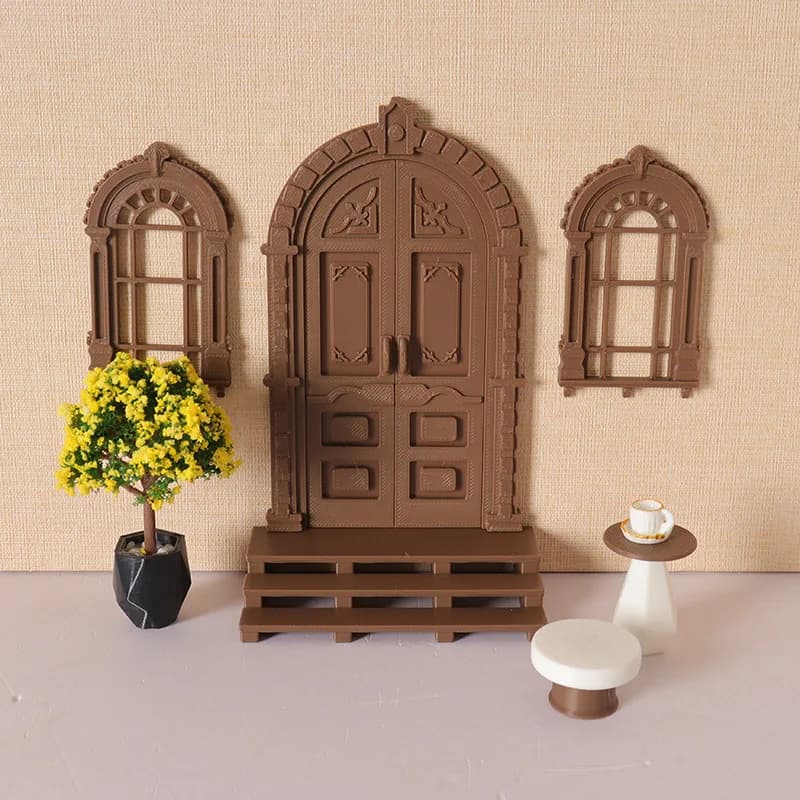 1set Dollhouse European Vintage Doorway Decorative Ornament Door Window Backdrop Photography Miniature Props Decoration Decor