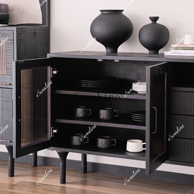 Vintage Side Cabinet Elm Nordic Black Simple Locker  FT