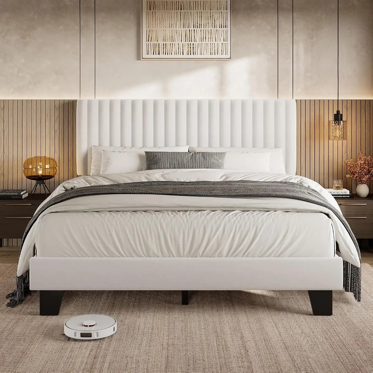 Queen Size Bed Frame with Headboard, Upholstered Velvet Platform Bedframe with Solid Wooden Slats, Noise-Free,Customized