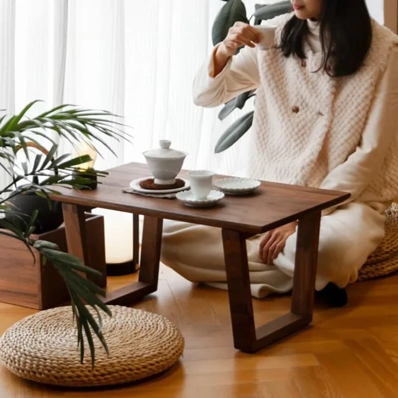 Nordic Style Solid Wood Small Square Tea Table Japanese Tatami Minimalist Balcony Side Desk Window Coffee Table