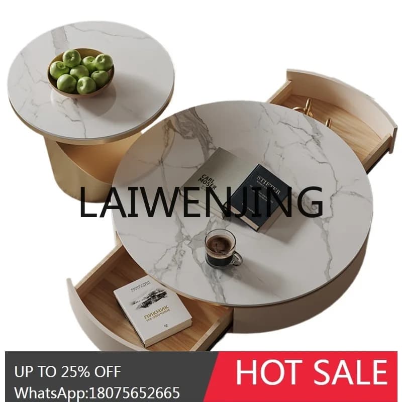 RWJ Stone Plate Size round Tea Table TV Cabinet Unit Stainless Steel