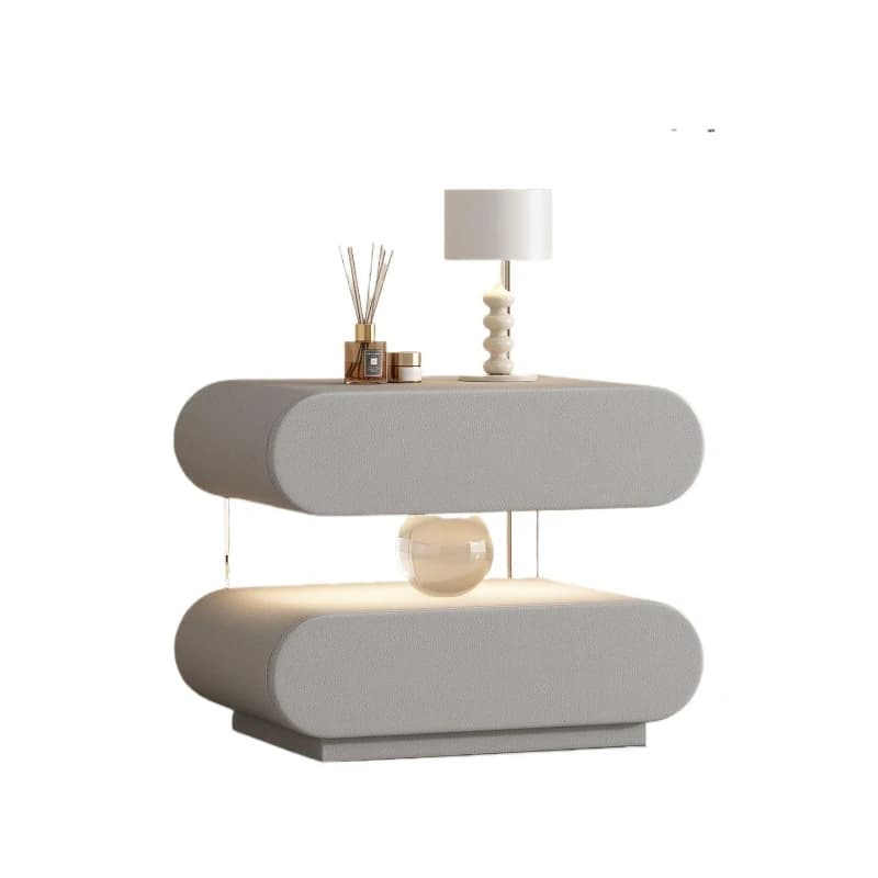 Light luxury smart cream wind installation-free sensor lamp bedside table side cabinet crystal ball bedroom storage cabinet