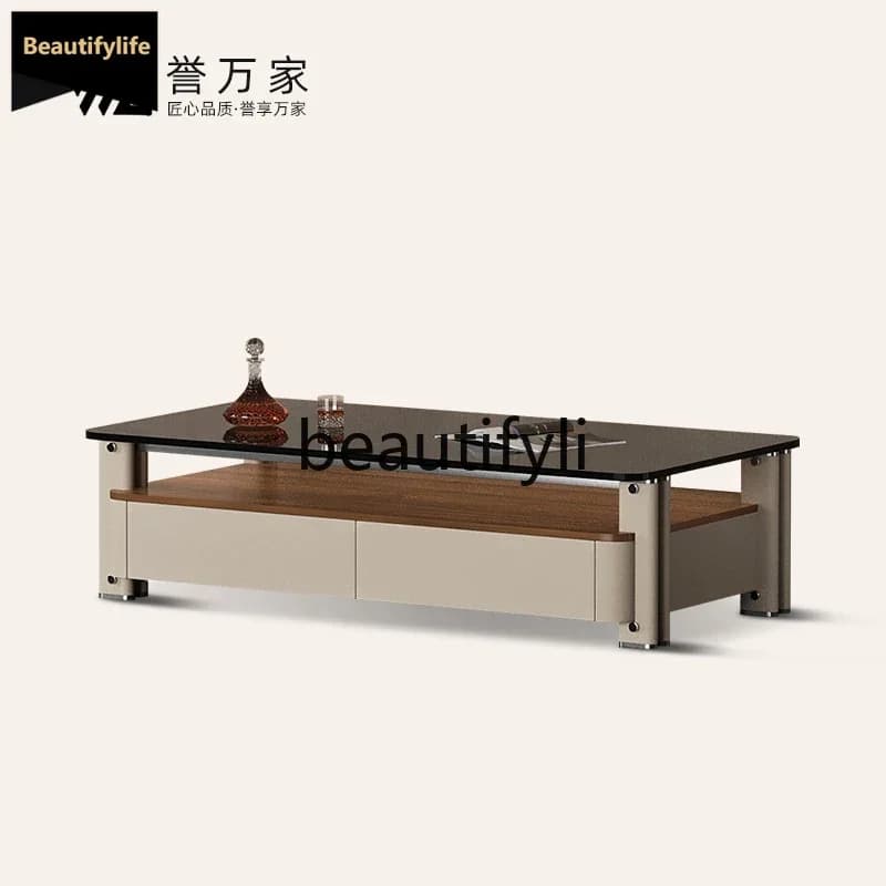 D80 Italian minimalist coffee table living room light luxury tea table high-end custom walnut solid wood coffee table lll