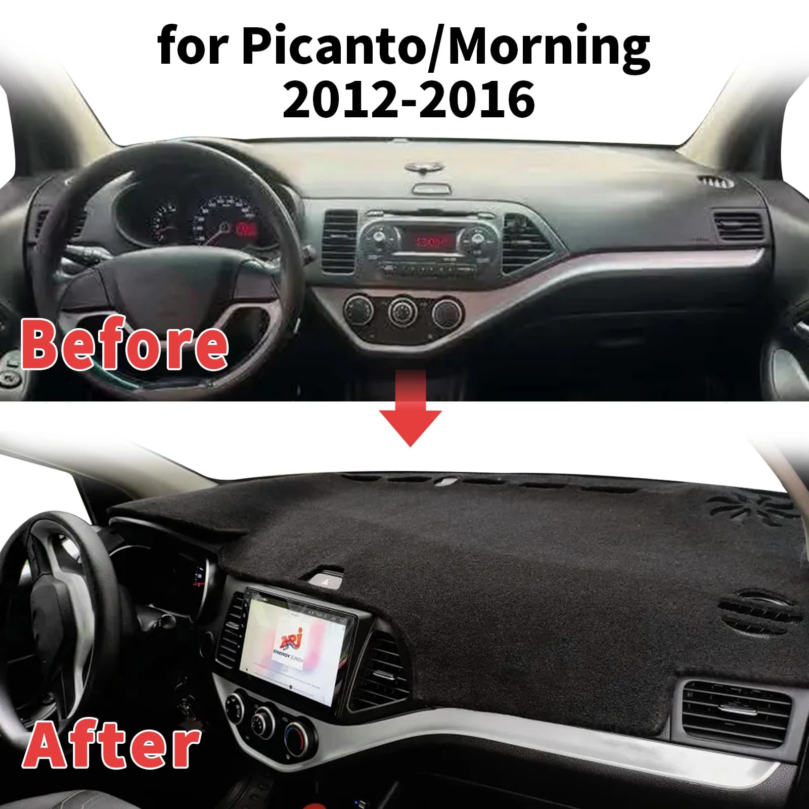 fit for Kia Picanto Morning 2012-2016 ​​Dashboard Cover Sun Shade Protector  Dashmat Anti-Glare UV Block Carpet Mat Dash Mat