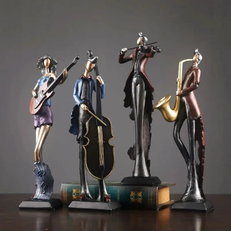 Vintage Minimalist Musician Resin Sculpture, Abstract Instrument Player Statue for TV Cabinet Home Office, Creative Art Decor