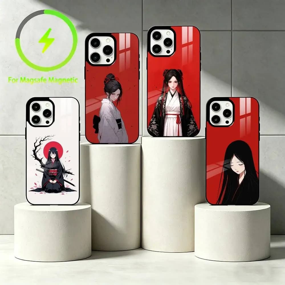 J-Japanese Style Art Phone Case For  Mirror wireless magnetic coverIPhone 17 16 15 14 13 12 11 Plus Shockproof and scratch-proof