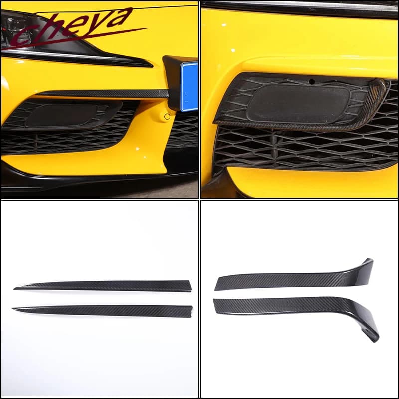 Real Carbon Fiber Car Front Fog Lights Lamp Decoration Strip Eyelid Eyebrow Cover Trim for Toyota Supra GR MK5 A90 2019+
