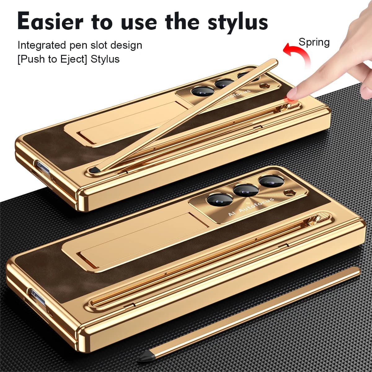 With Pen Leather Case For Samsung Galaxy Z TriFold Fold 8 7 6 5 4 Electroplate Hinge Shockproof Phone Cover Kickstand Glass Film