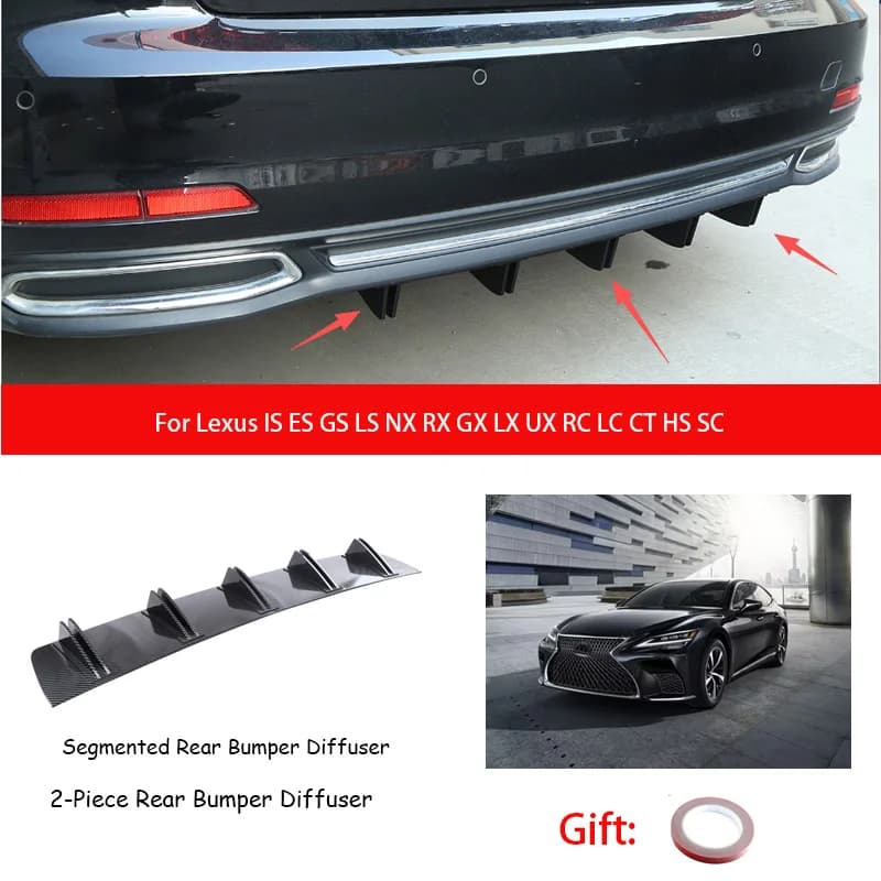 ABS Rear Bumper Lip Diffuser Shark Fin Anti-collision For Lexus IS ES GS LS NX RX GX LX UX RC LC CT HS SC
