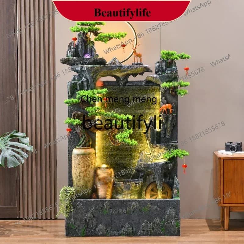 D178  Water curtain wall living room running water screen partition rockery fountain landscape courtyard, feng shui wheel orname