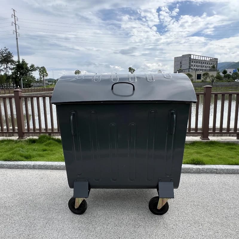1100 Galvanized Steel Outdoor Metal Dumpster, Heavy Duty Industrial Waste Container with Wheels Waste Recycling Garbage