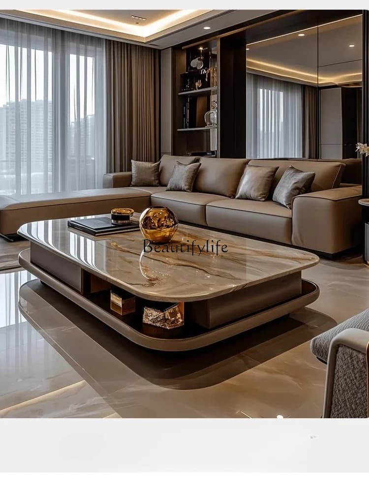 yj9 Modern coffee table light luxury advanced sense microcrystalline stone creative living room extended coffee table