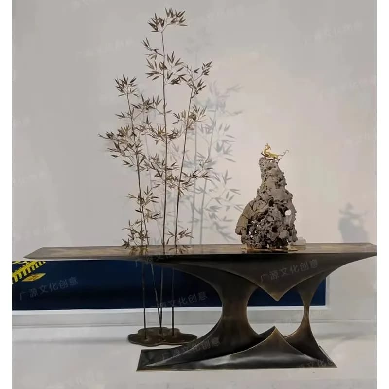 LTT indoor living room floor ornament new Chinese metal handicraft simulation bamboo leaf decoration