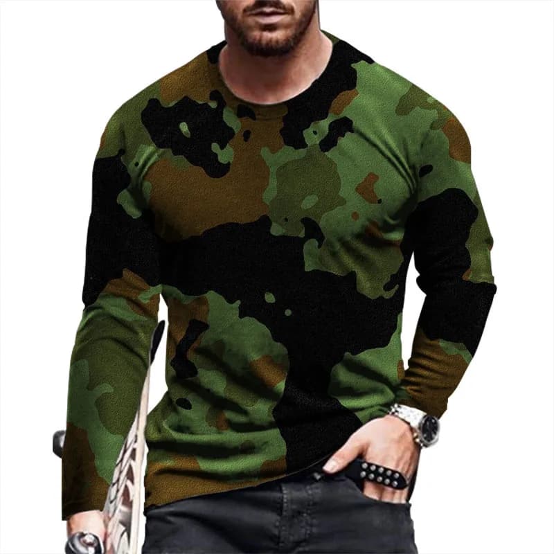 Loose Casual Men's Camo Pattern T-Shirts Autumn Long Sleeve Round-Neck 3D Print Sporty Workout Man's Tops Tees 6XL Plus Size