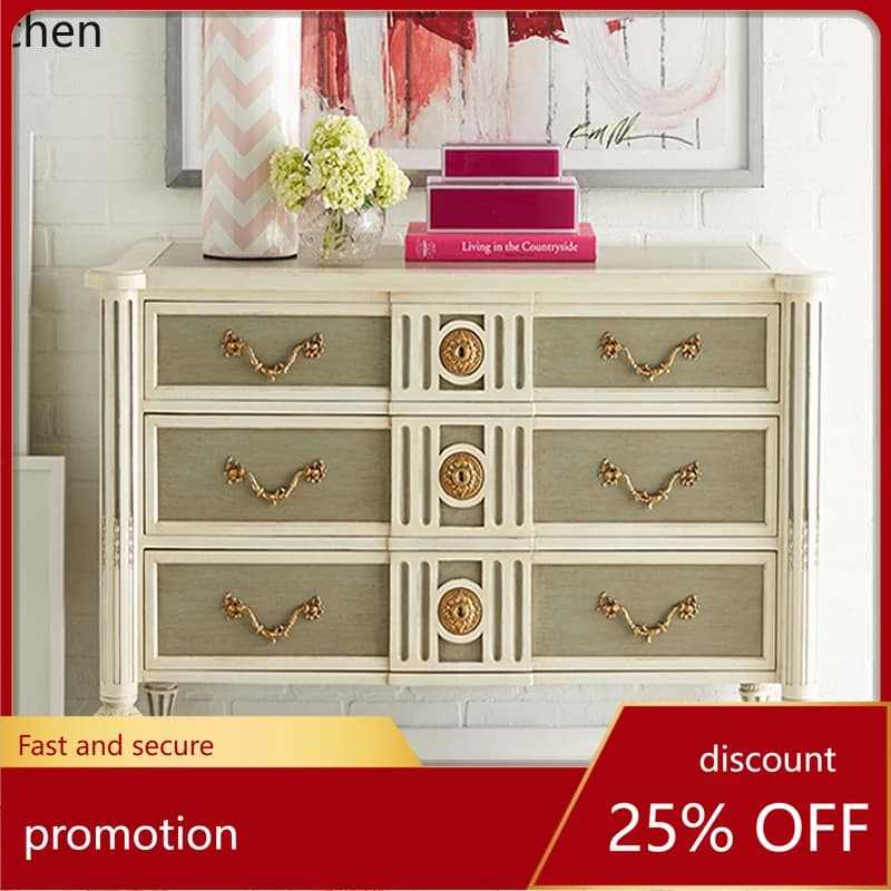 HXL Solid Wood Carved Entrance Hall Cabinet Decorative Chest of Drawers