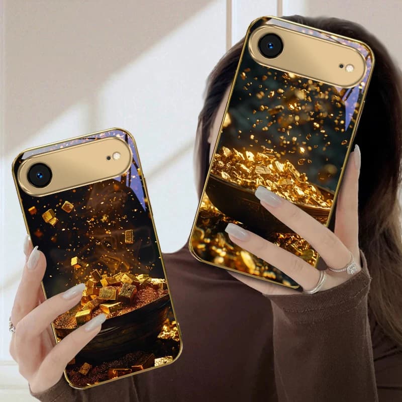 Large fragments of gold For iPhone Air 16E 15 PRO 14 13 Plus 12 mini 11 17 Pro Max XR 16 17ProMax 17Pro Golden glass phone case