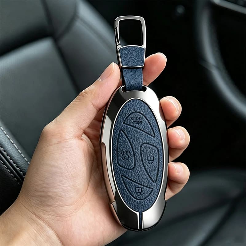 Zinc Alloy Leather 5 7 Buttons Car Key Case Cover For Hyundai Kona Ev Grandeur GN7 IONIQ 6 2023 2024 Protection Shell