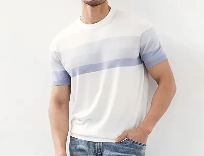 2025 Summer New Fashion Men's Casual Trendy Gradient Color Striped Short Sleeve O-neck T-shirts Male Undershirts Clothes Tops