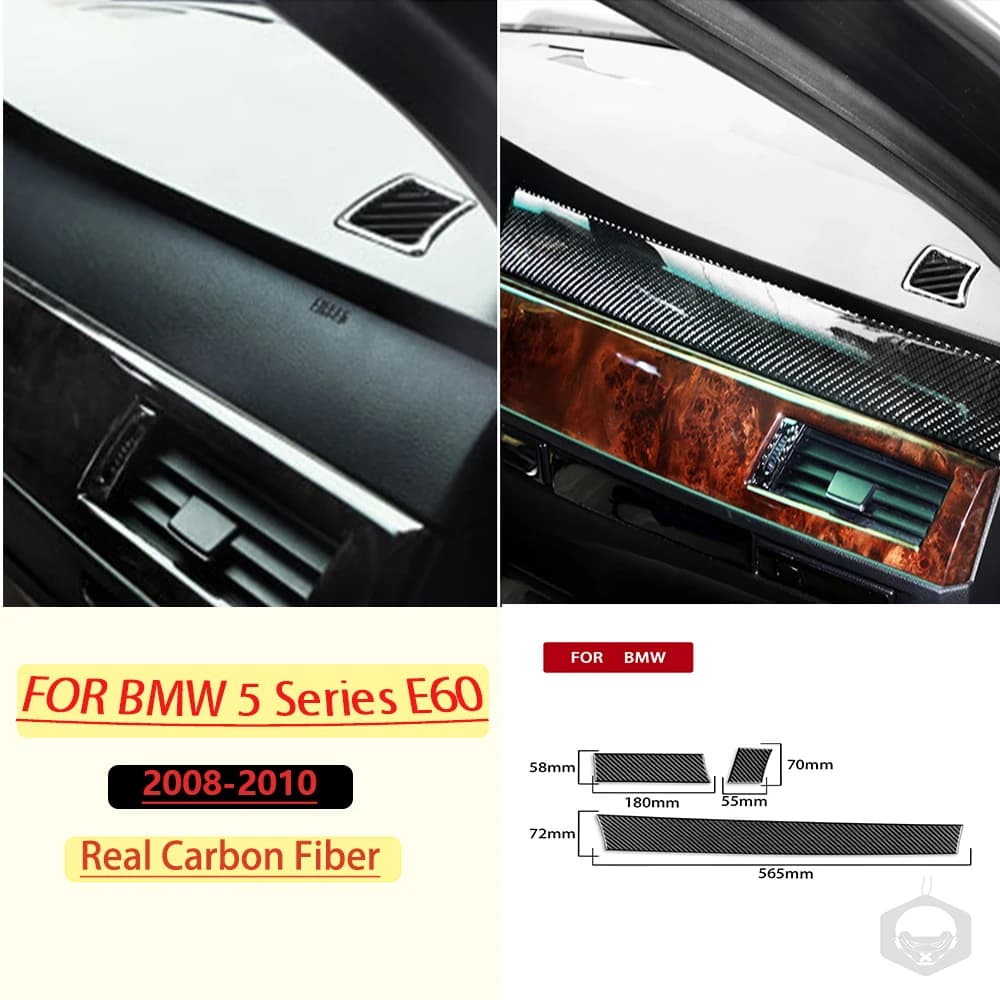 Real Soft Carbon Fiber For BMW 5 Series E60 2008-2010 Car Dashboard Panel Trim Customizable Car Sticker Interior Accessories