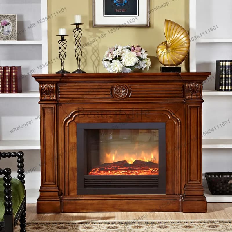 American all solid wood fireplace decorative cabinet villa living room electronic fireplace background wall