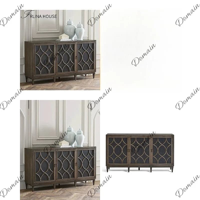 French Style Vintage Sideboard Antique Buffet Cabinet European Wine Cabinet Storage Server for Living Room Dining Room Furniture