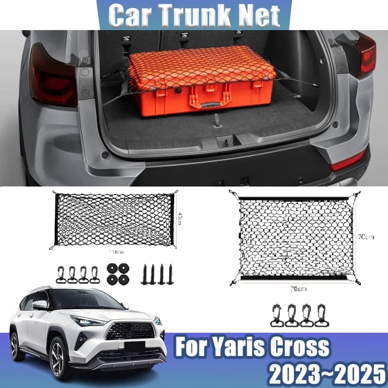For Toyota Yaris Cross Parts S HEV AC200 2023 2024 2025 Storage Bag Trunk Net Black Mesh Nylon Trunk Stretchable Car Accessories