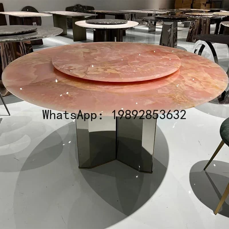 lmported pink crystal luxury stone dining table Italian style natural marble round table