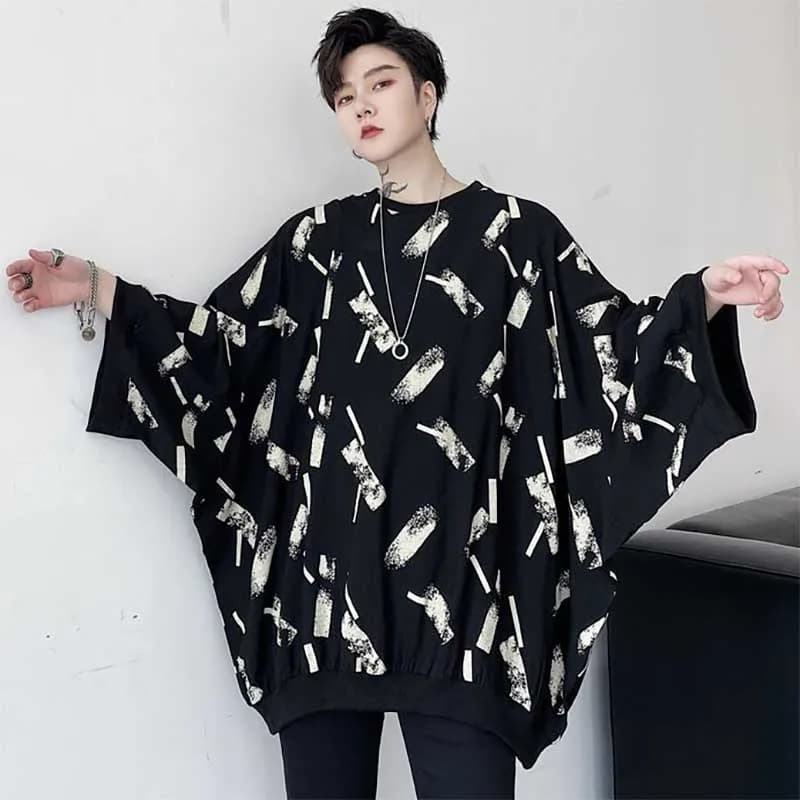 Fashion O-Neck Loose Printed Batwing Sleeve T-Shirts Men's Clothing Spring New Oversized Casual Tops All-match Tee Shirt