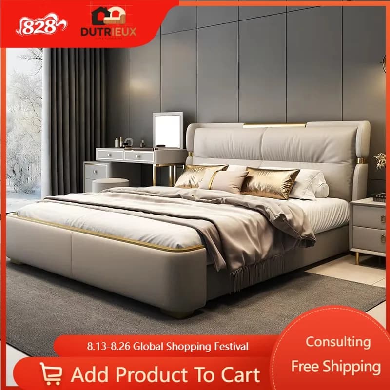 Master Bedroom Bed Headboard High End Atmospheric King Size Luxurious Modern New Double Bed Cama De Casal Bedroom Furniture
