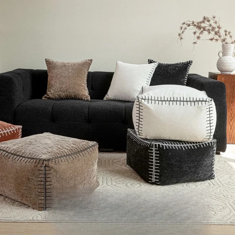 Medieval wabi sabi sitting pier pedal black coffee chenille embroidery stitching living room balcony removable futon footstool