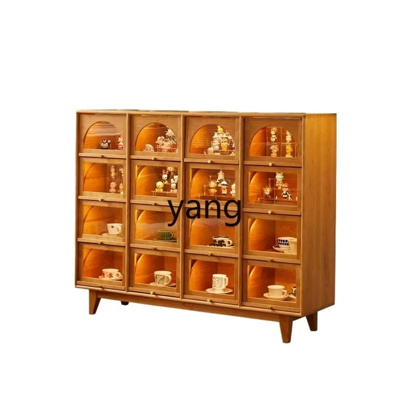 LMM sixteen-grid cabinet solid wood retro display cherry wood bucket cabinet medieval furniture