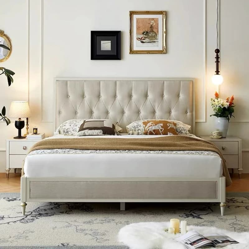 YJQ flowing solid wood soft bed light luxury fabric simple modern high-end bed