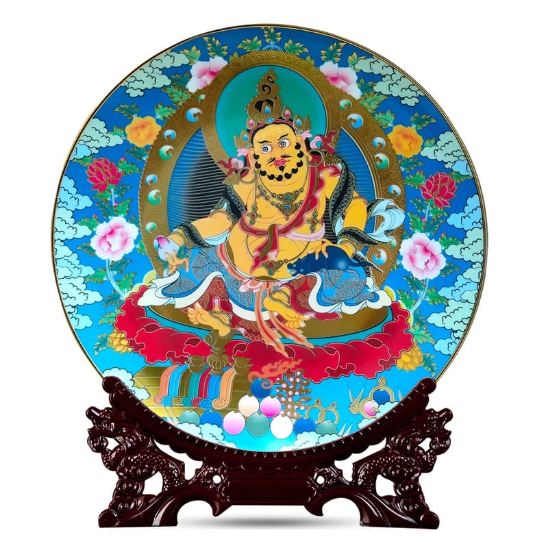 Tangka Yellow Jambhala Buddha Ornament Ceramic Decorative Plate Chinese Home Desktop ornament