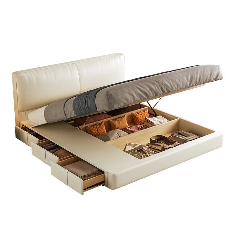 Nordic light luxury small apartment double master bedroom storage thin bedside drawer high box storage leather bed