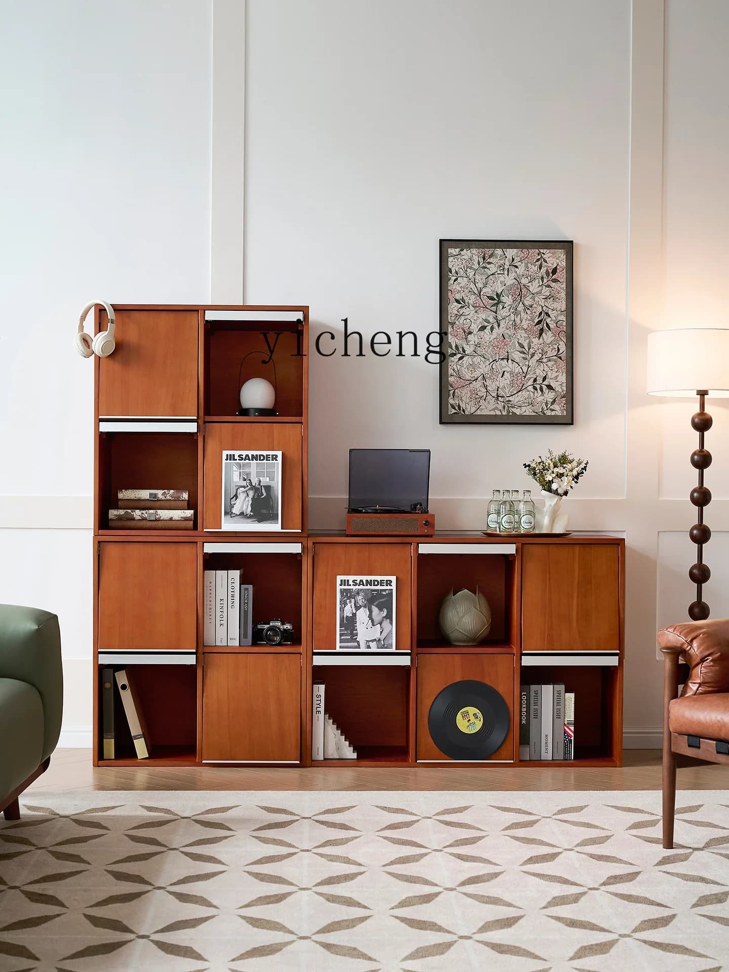 GZ-1   bookcase solid wood retro boxwood display cabinet living room combination cabinet against the wall