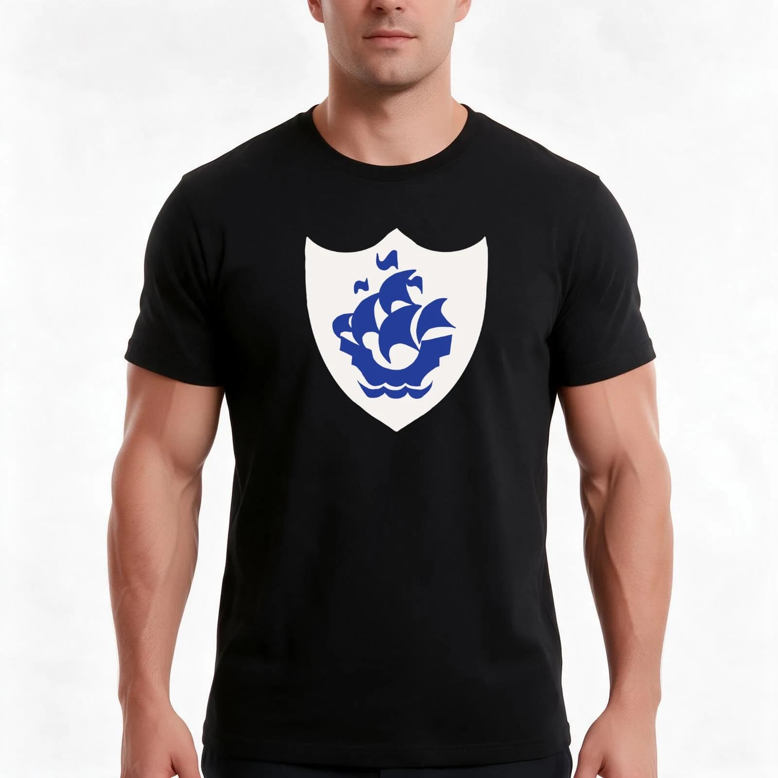 Blue peter badge T-Shirt, Summer Casual Cotton Tee, Oversized Streetwear Tops, Vintage Graphic Print, Loose Fit Short Sleeve