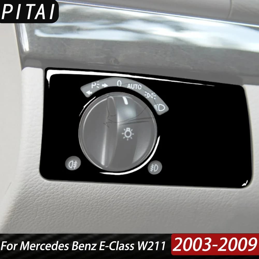 For Mercedes Benz E-Class W211 2003-2009 Piano Black Headlight Switch Panel Trim Cover Interior Retrofit Sticker Decor Accessory